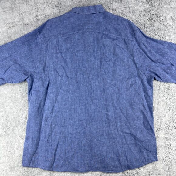Untuckit Shirt Men's XL Heather Blue 100% Linen Collared Long Sleeve Button-Up - Picture 3 of 10